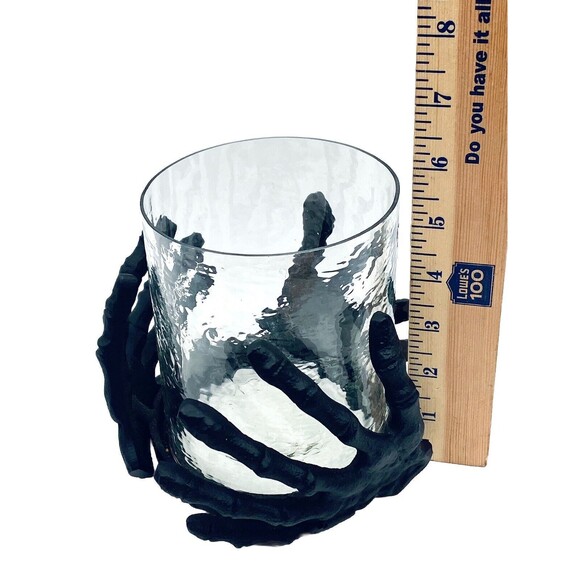 Black Metal Skeleton Hands Around Glass Candle Holder Gothic Halloween Spooky - Picture 6 of 7